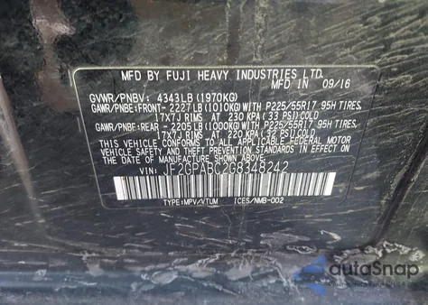 2016 Subaru Crosstrek 2.0I Premium z USA, uszkodzony, nr VIN JF2GPABC2G8348242